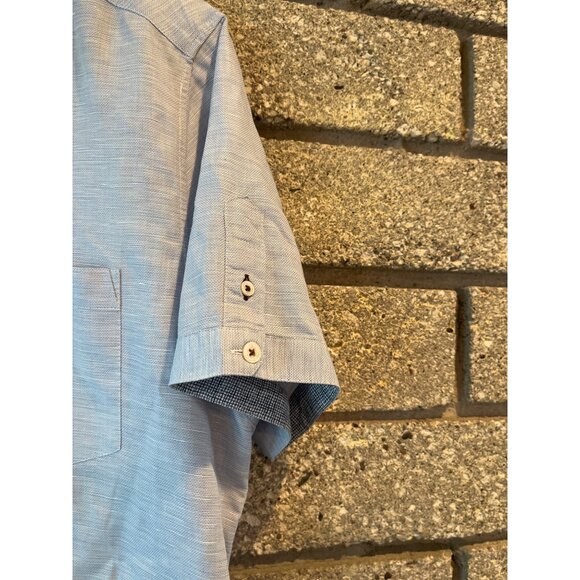 Ted Baker Mens Light Blue Short Sleeve Button-Up Shirt Size 5 With Patterned Col - Picture 3 of 8